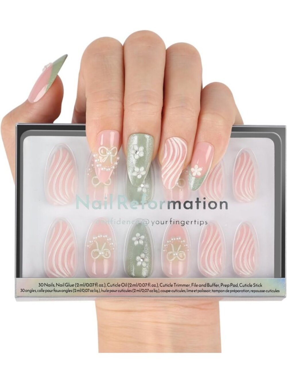 Garden of Pearls Short Almond Press-On Nails | Reusable Fake Nail Set